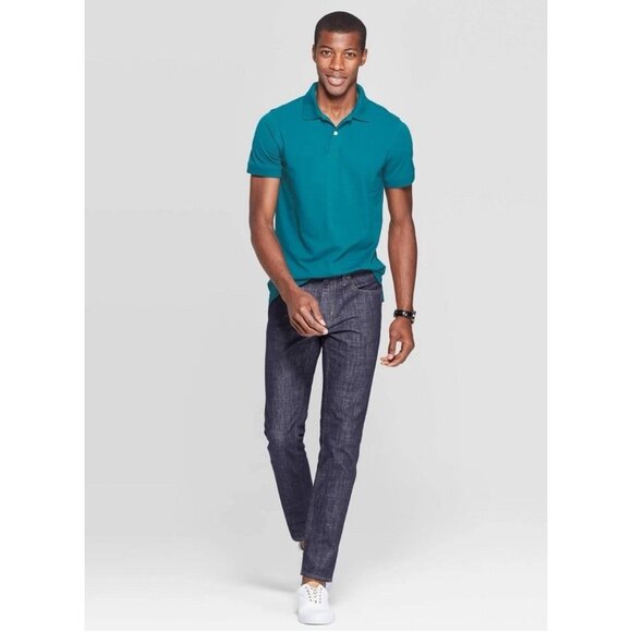 Goodfellow Mens Short Sleeve Loring Polo Shirt Teal Blue Coastal Wave Small - Picture 2 of 6